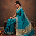 Peacock blue chanderi saree