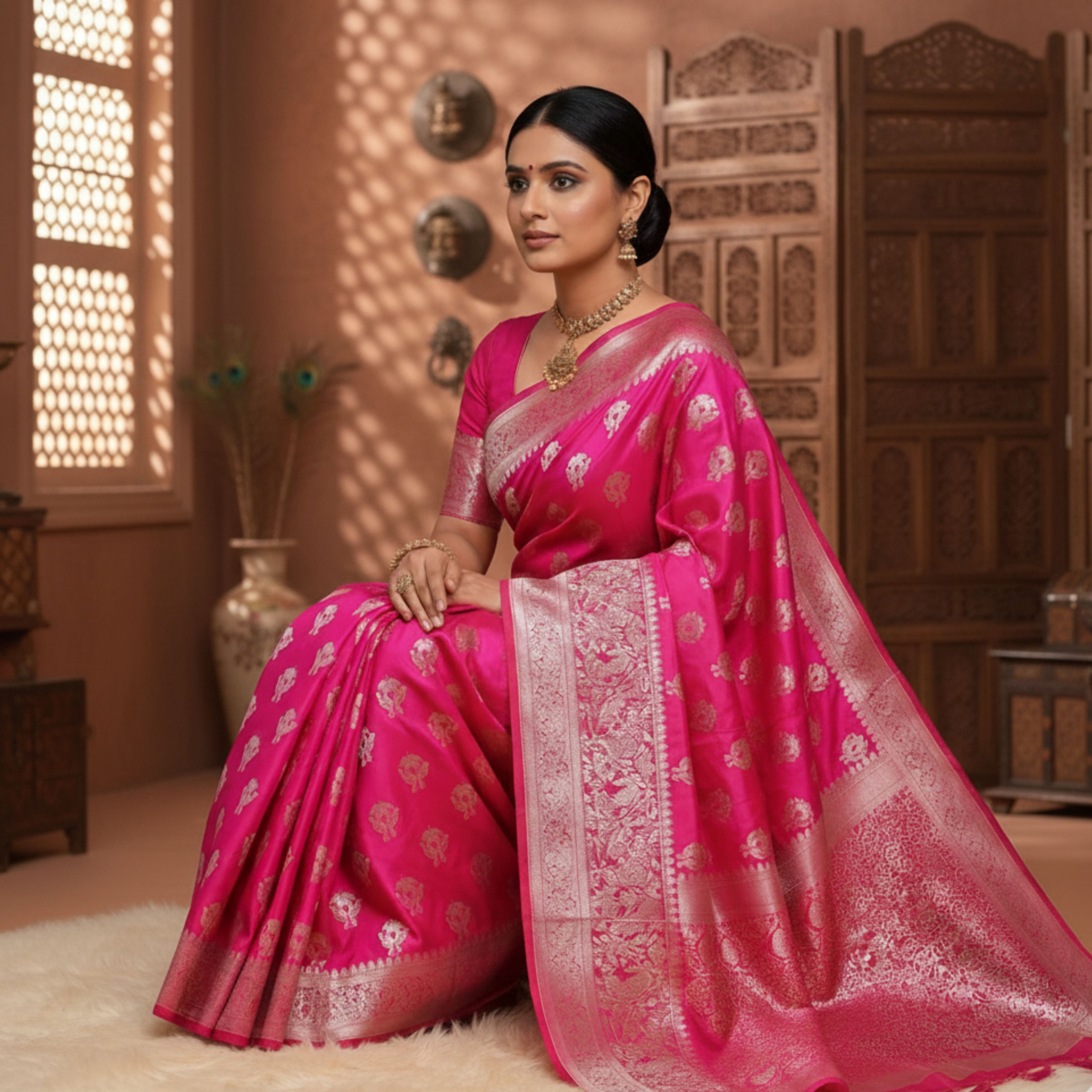 Royal Pink Banarasi Silk Saree