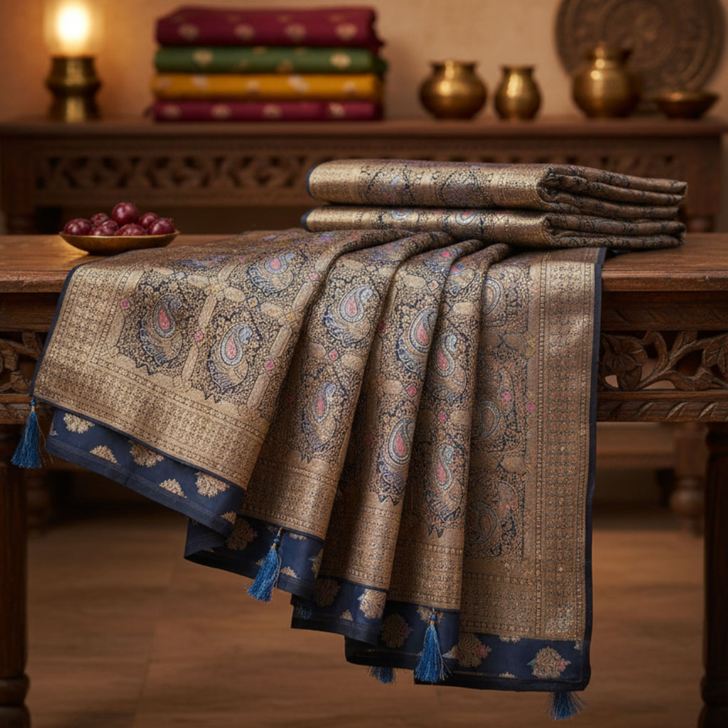 Midnight Blue Banarasi Silk Saree