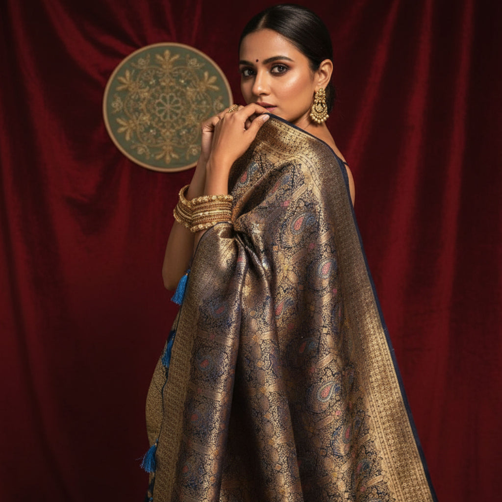 Midnight Blue Banarasi Silk Saree