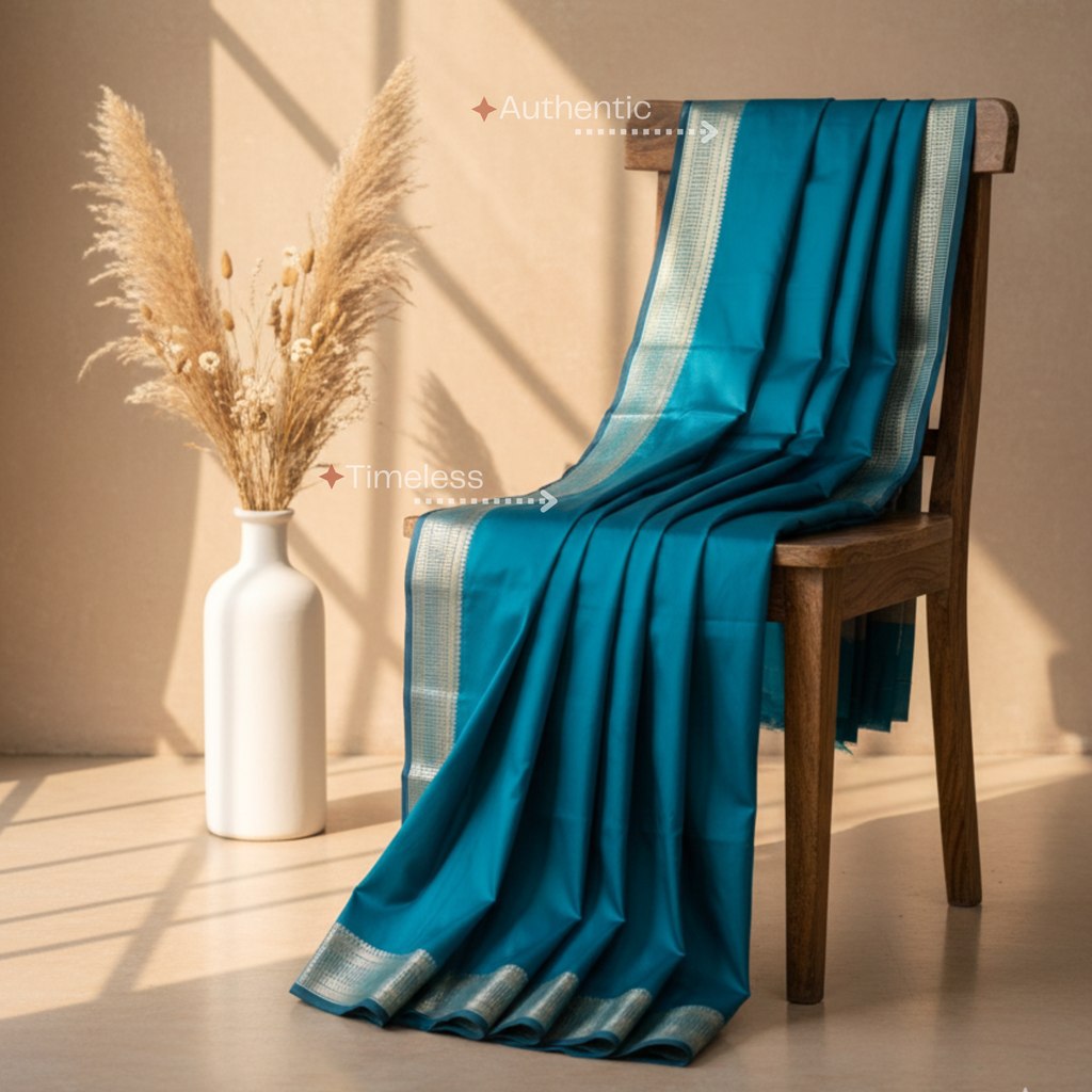 Peacock blue chanderi saree