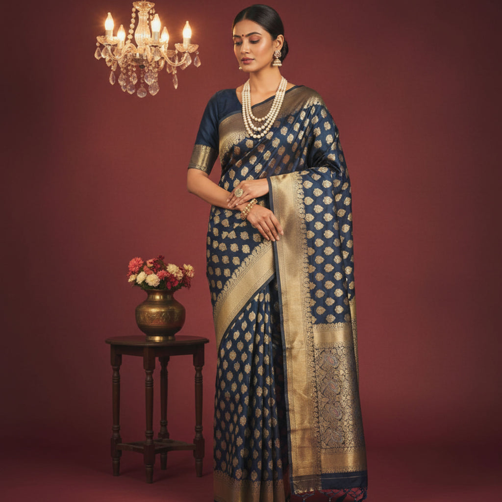 Midnight Blue Banarasi Silk Saree