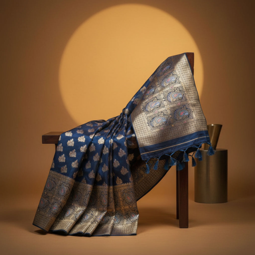 Midnight Blue Banarasi Silk Saree