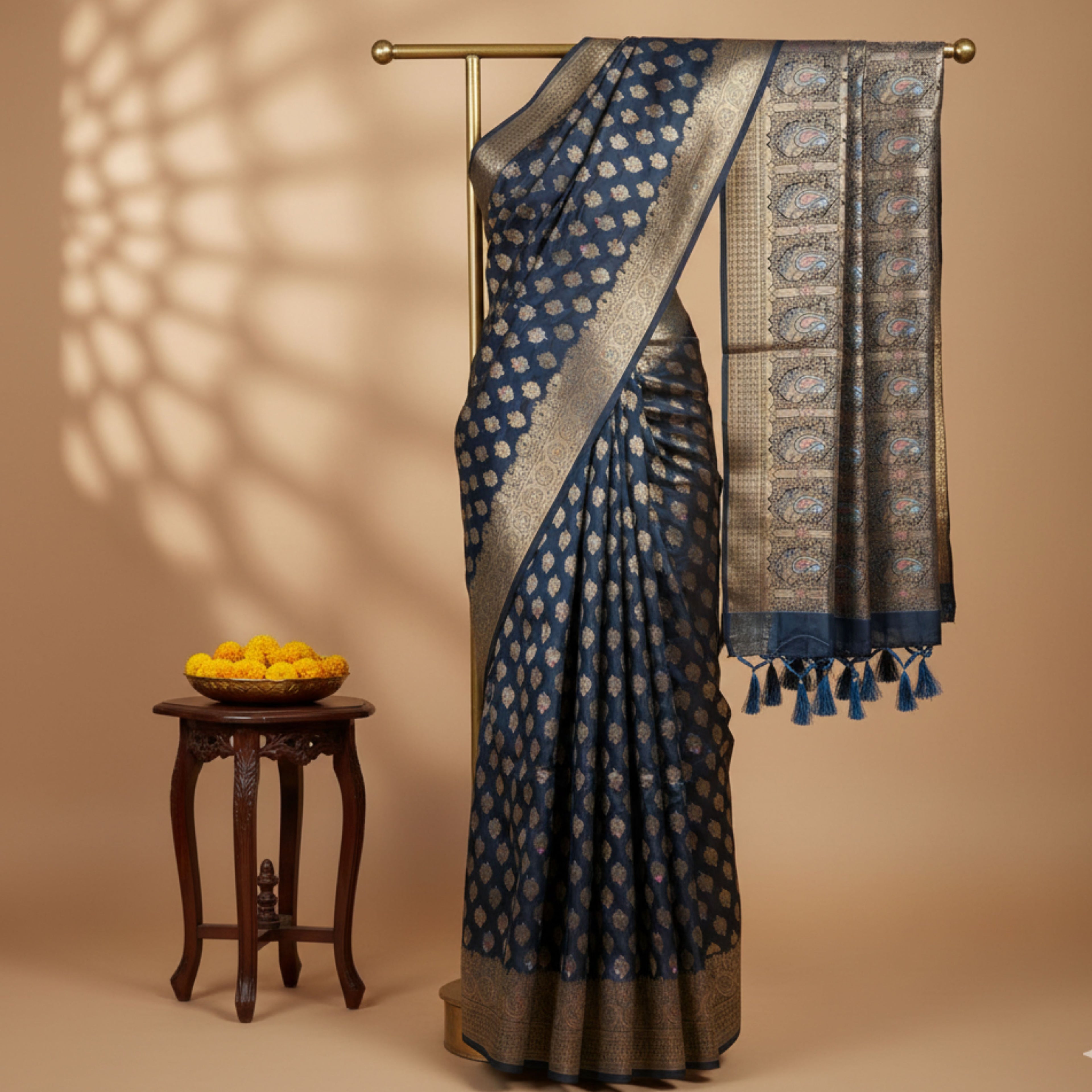 Midnight Blue Banarasi Silk Saree