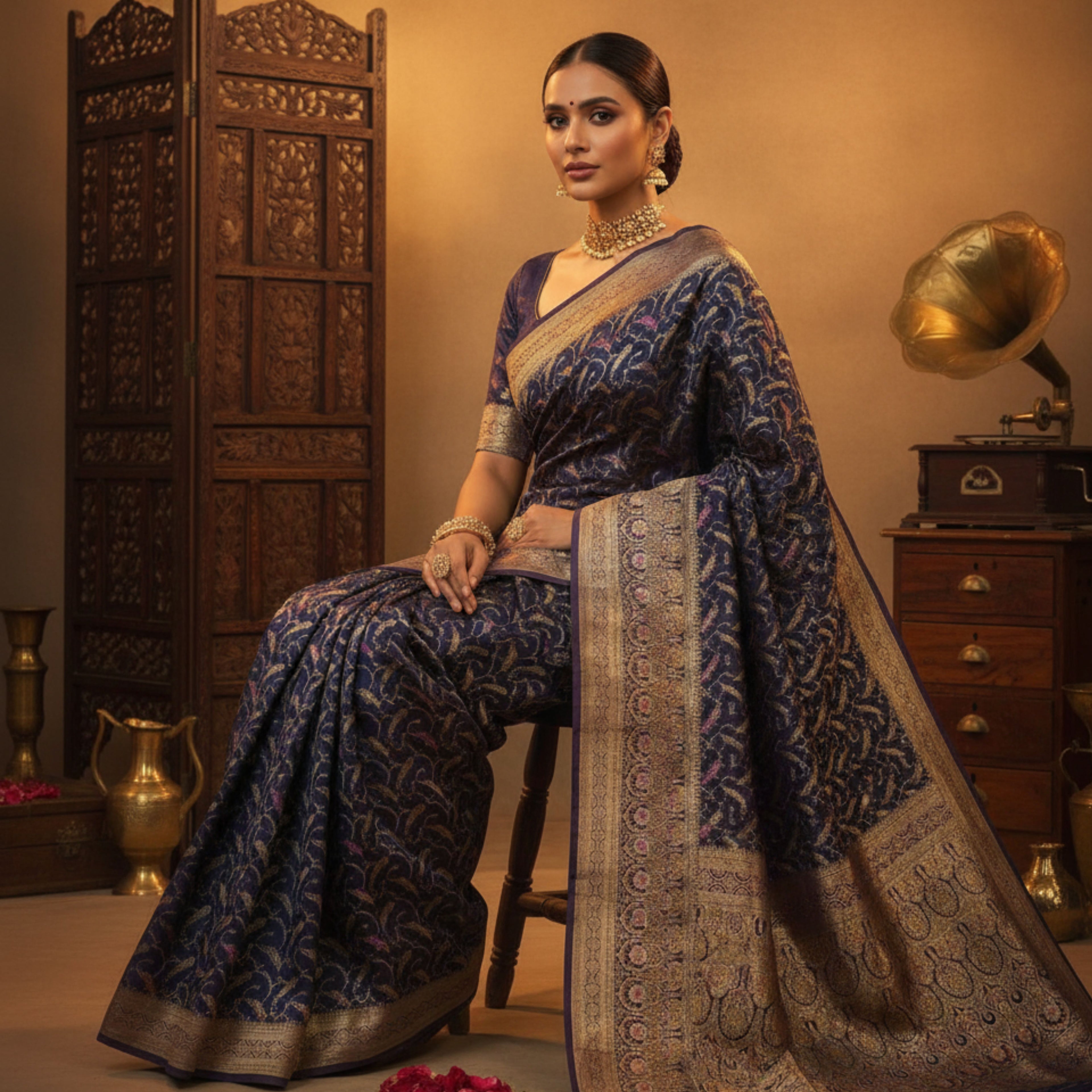 Regal Navy Banarasi Silk Saree