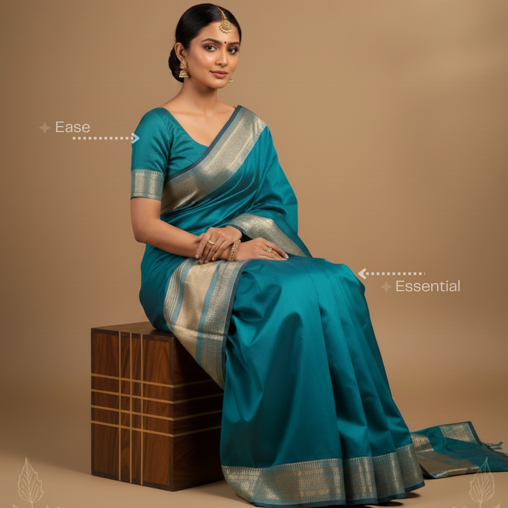 Peacock blue chanderi saree