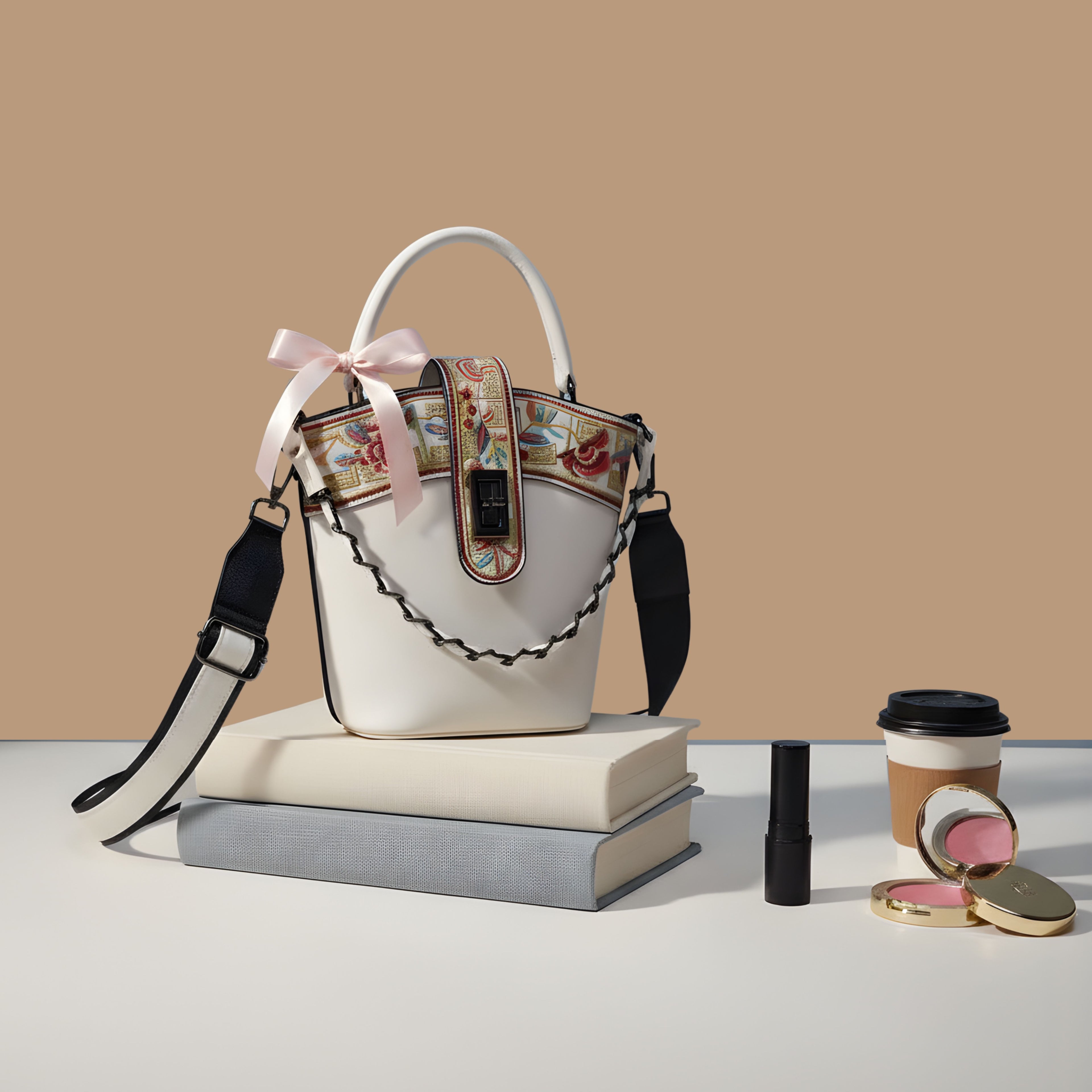 WHITE EMBROIDERED LEATHER CROSSBODY