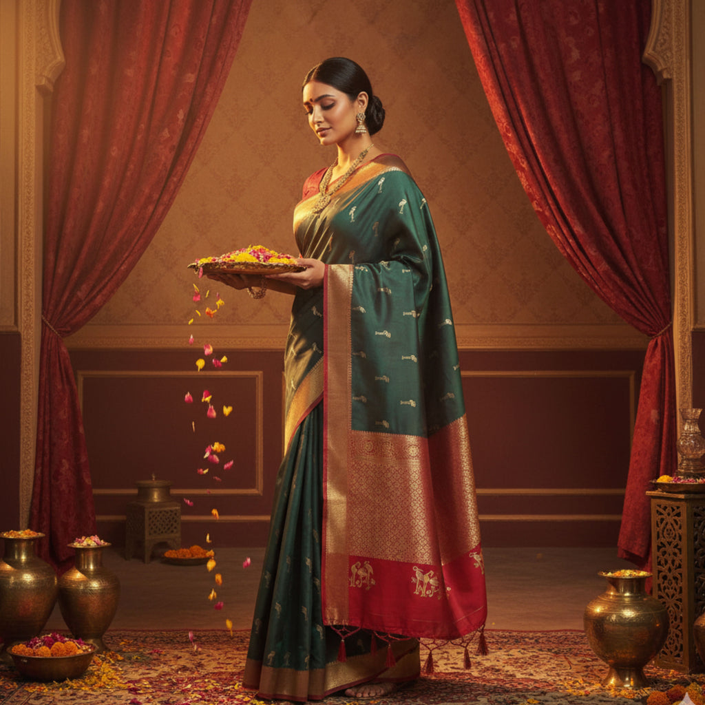 Teal & Copper Banarasi Saree
