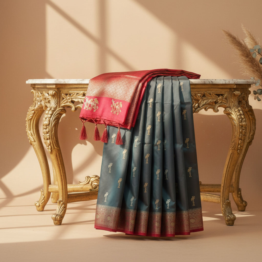 Teal & Copper Banarasi Saree