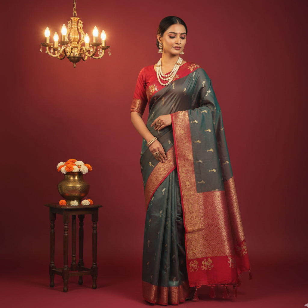 Teal & Copper Banarasi Saree