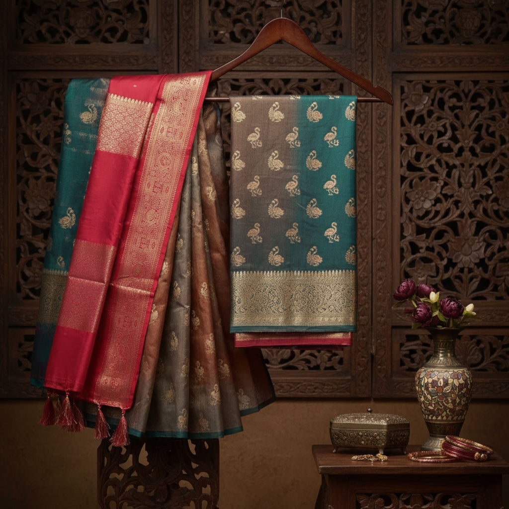 Teal & Copper Banarasi Saree