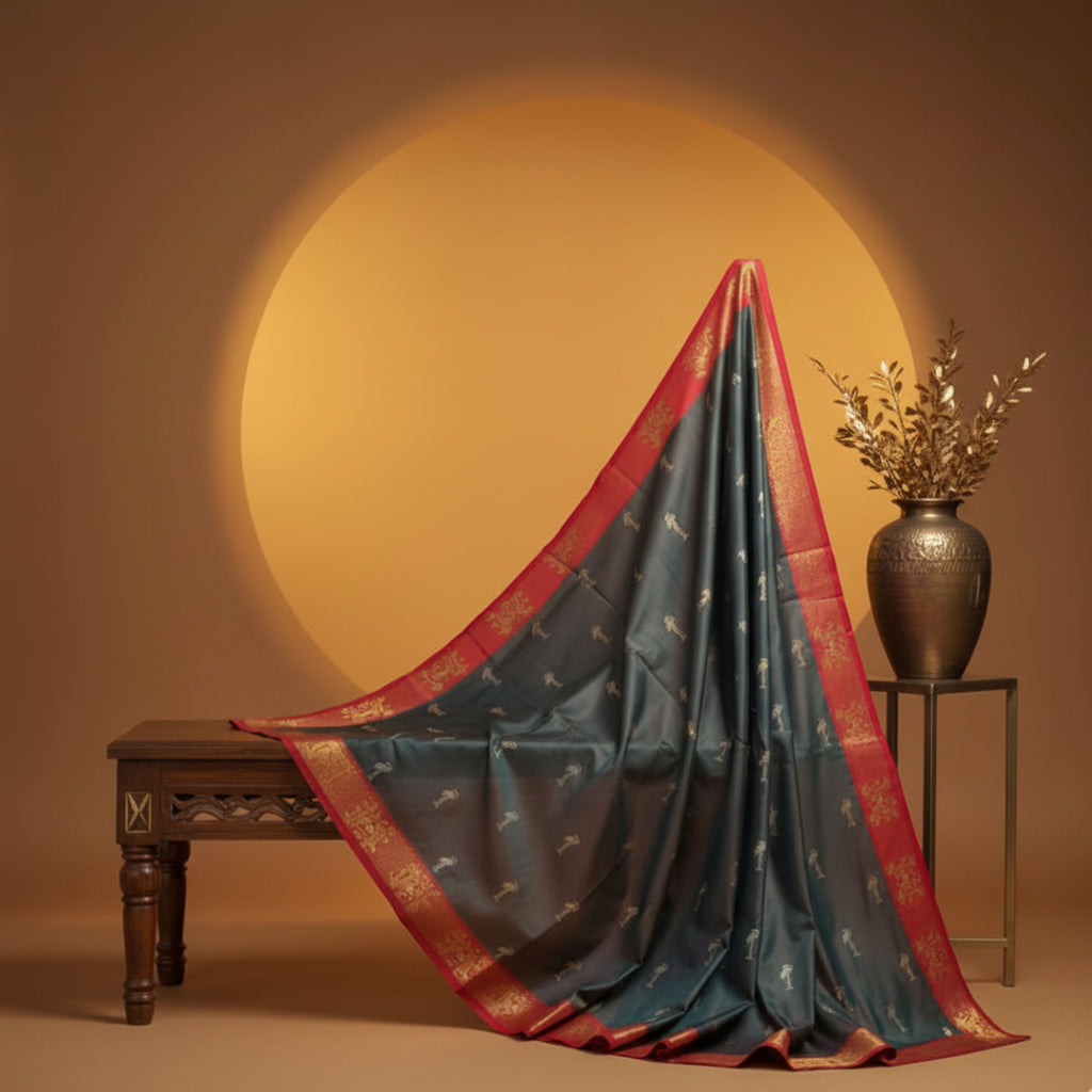 Teal & Copper Banarasi Saree