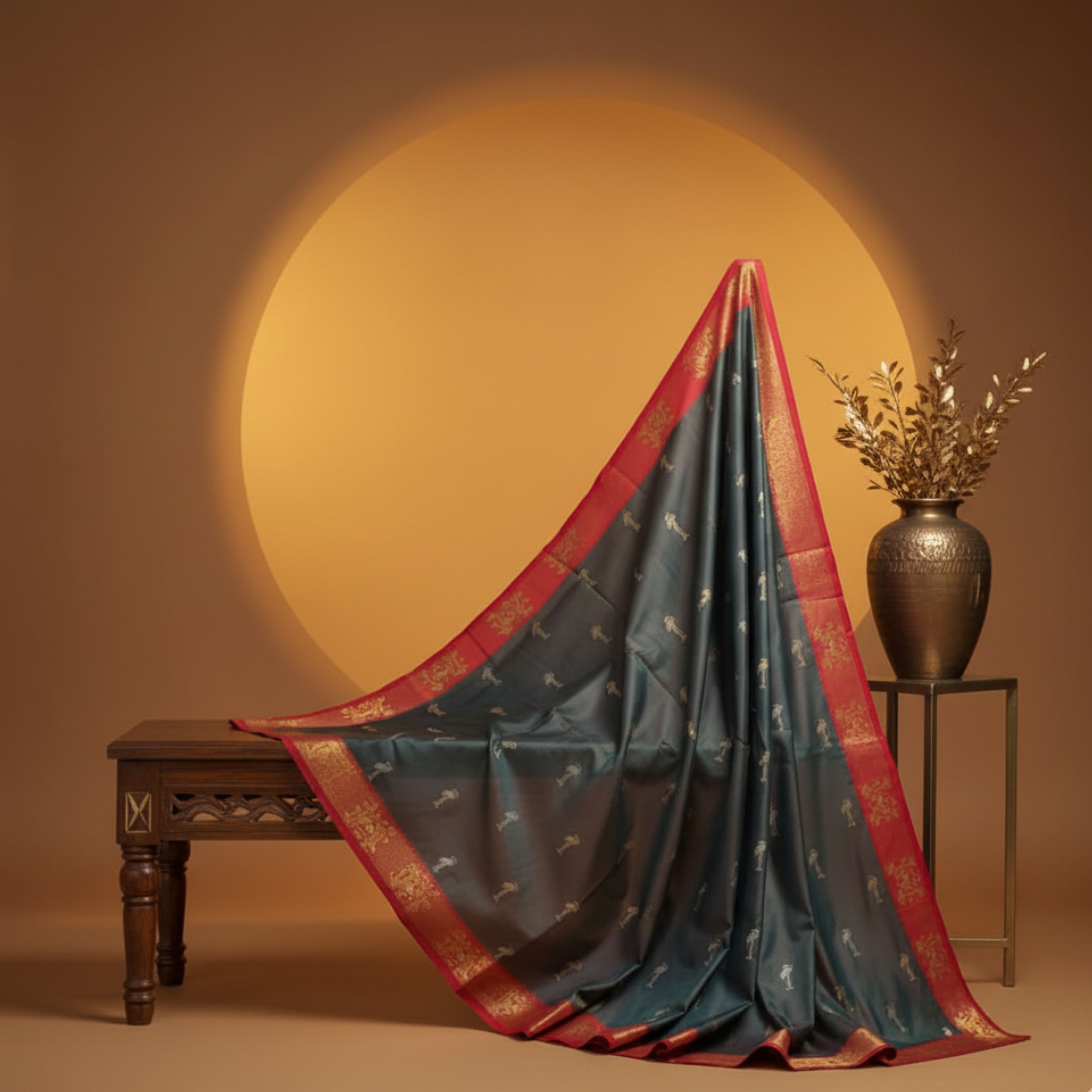 Teal & Copper Banarasi Saree