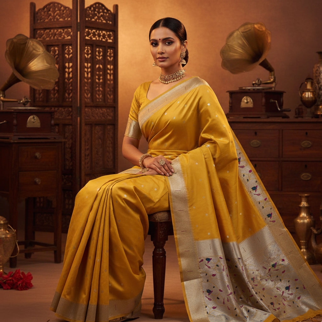 Mustard Radiance Banarasi Silk Saree