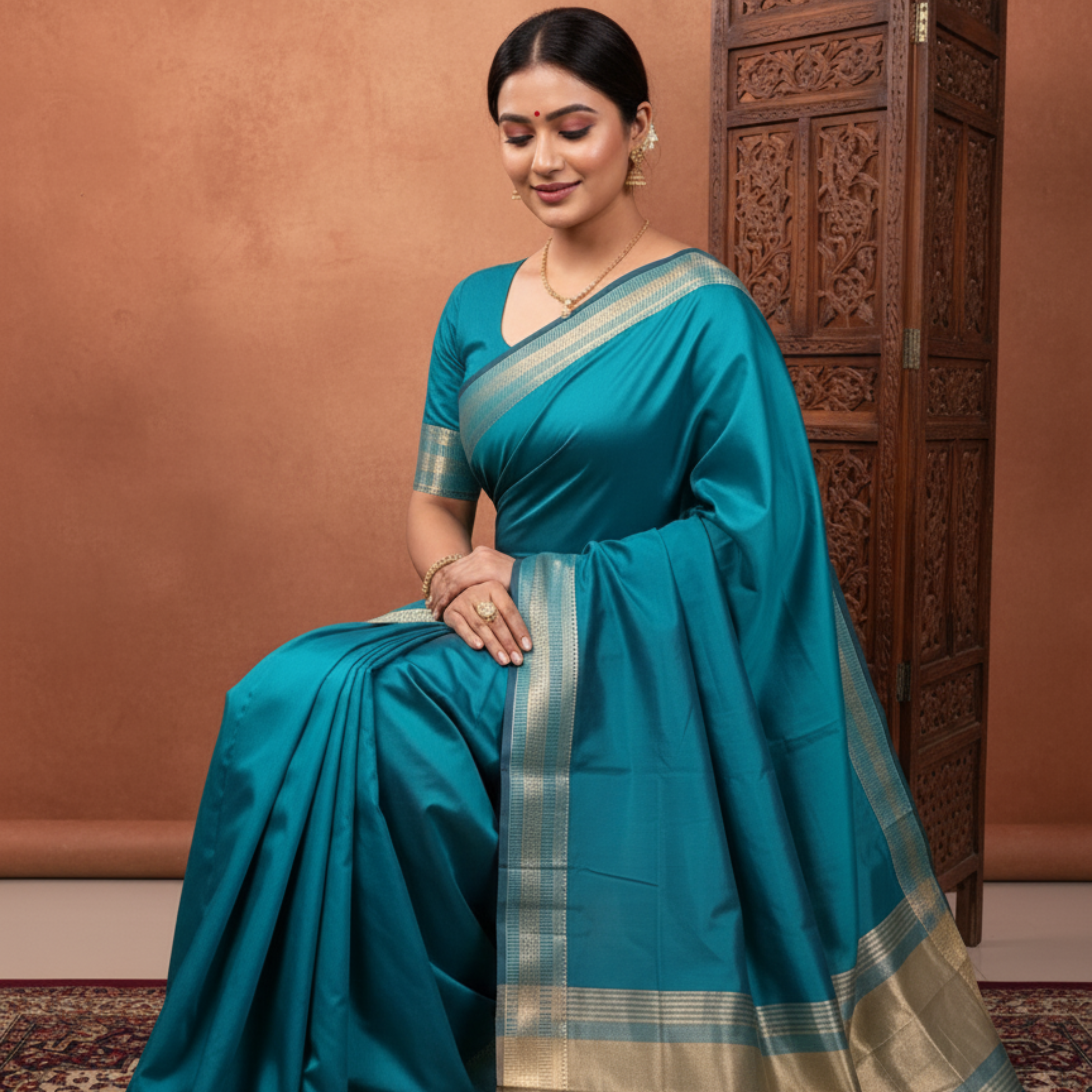 Peacock blue chanderi saree