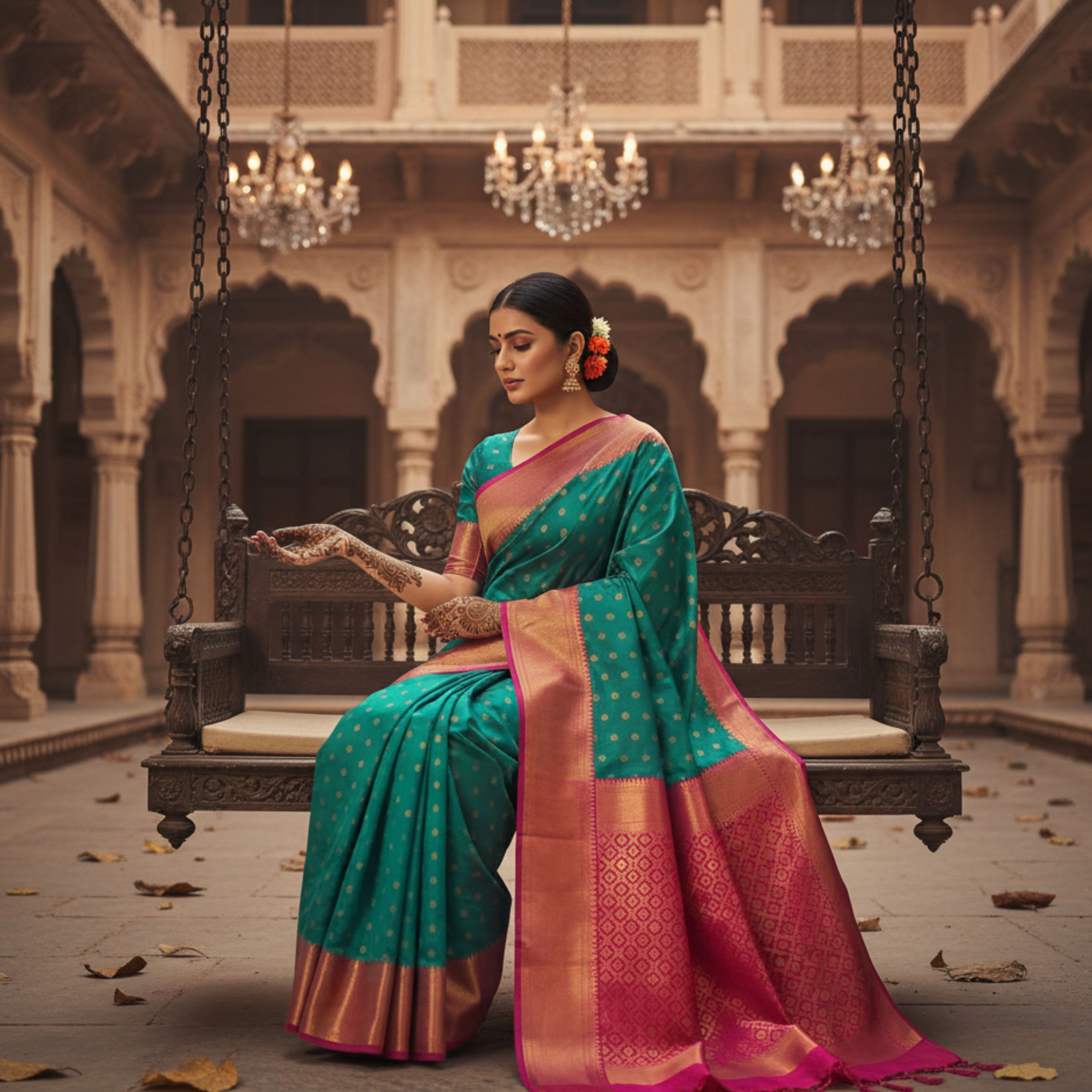 Teal and Magenta Heritage Silk Saree