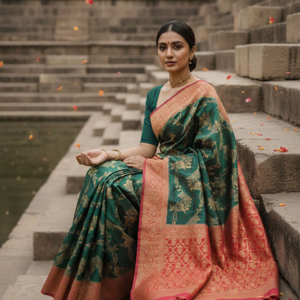 Emerald & Ruby Grandeur Silk Saree