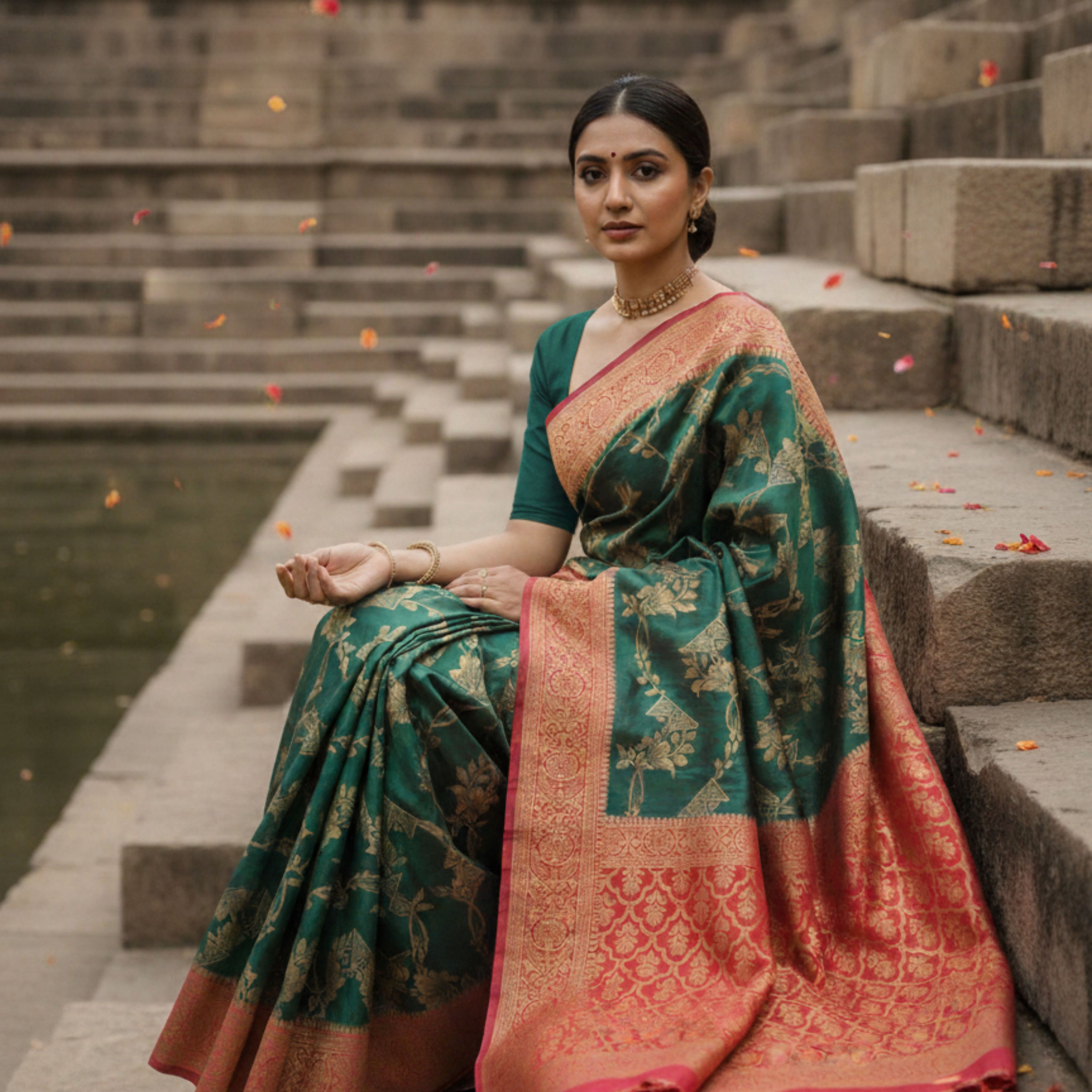 Emerald & Ruby Grandeur Silk Saree