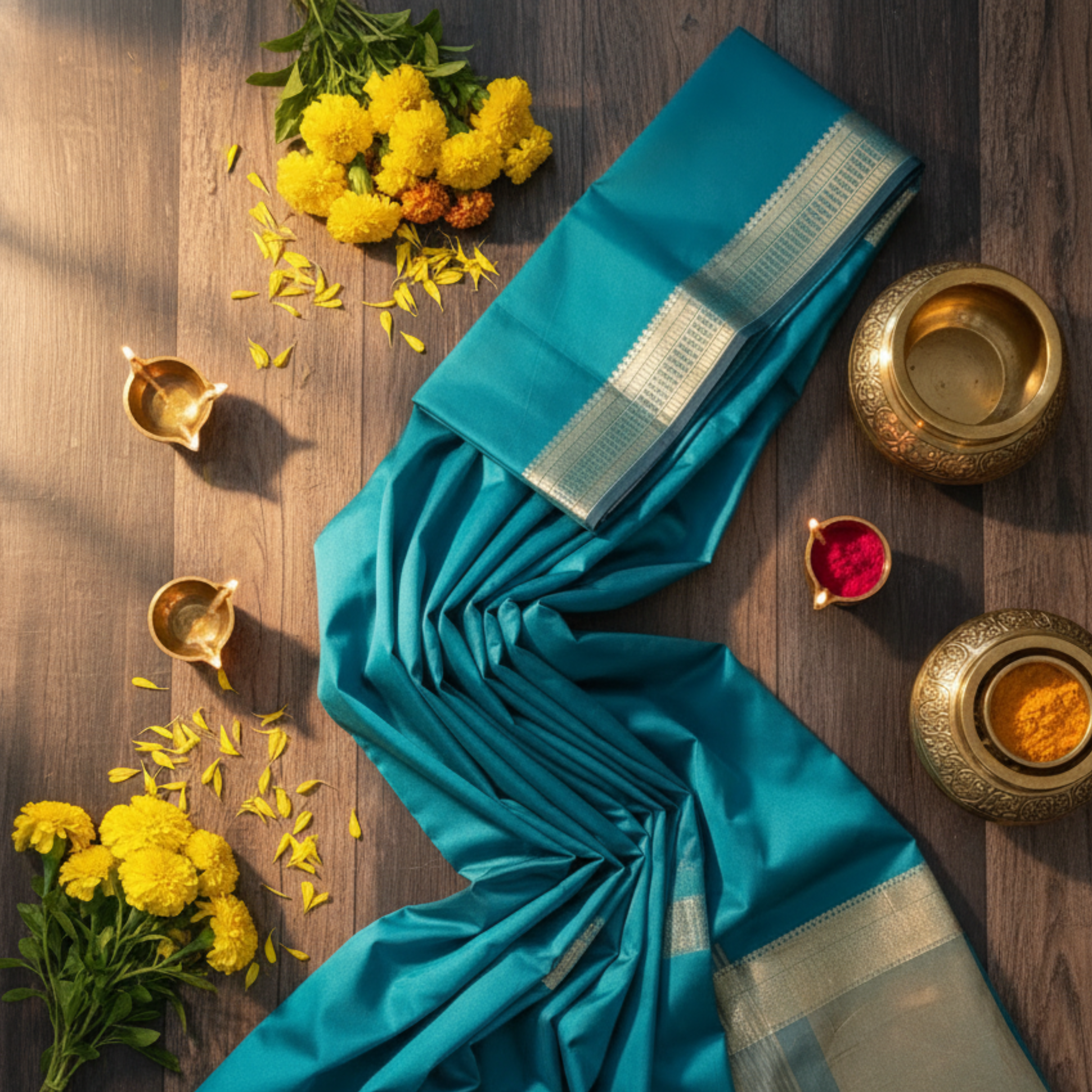 Peacock blue chanderi saree