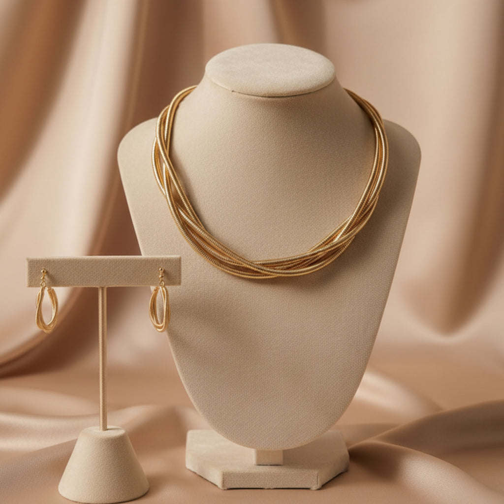 Gold Snake Chain Necklace & Earrings