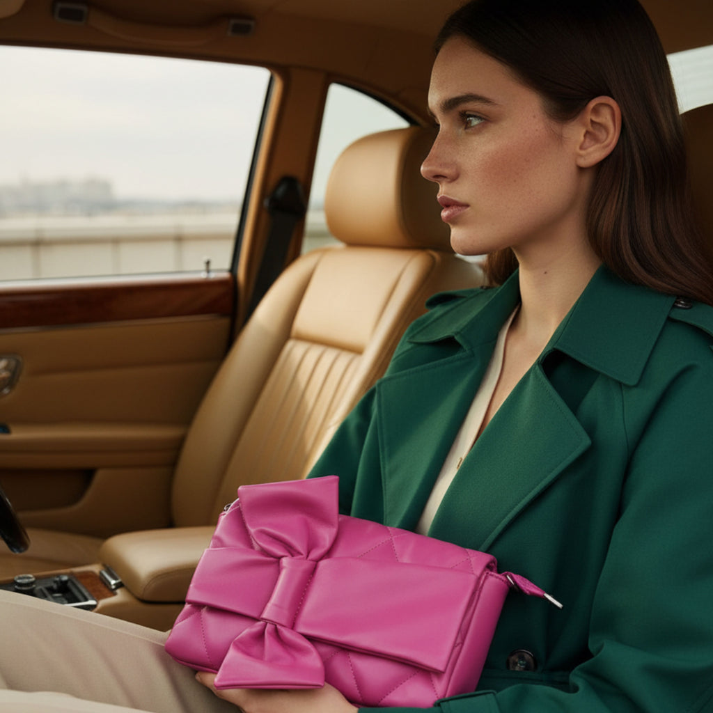 FUCHSIA BLOOM QUILTED BOW HANDBAG