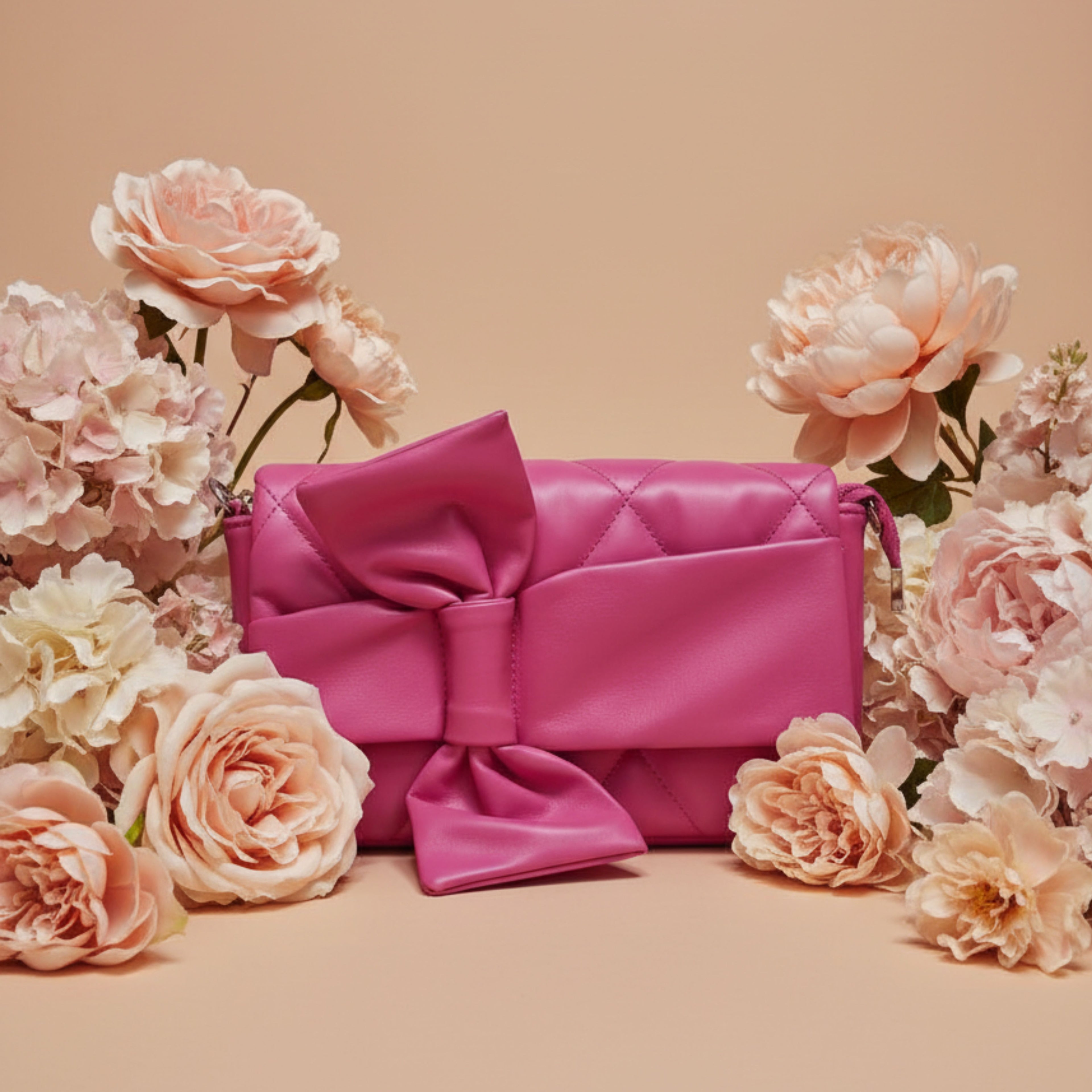 FUCHSIA BLOOM QUILTED BOW HANDBAG