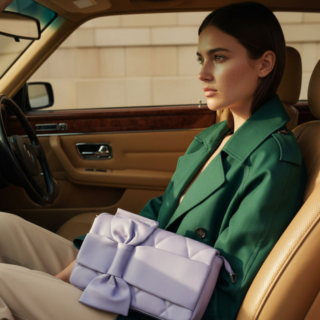 LILAC WHISPER QUILTED BOW HANDBAG