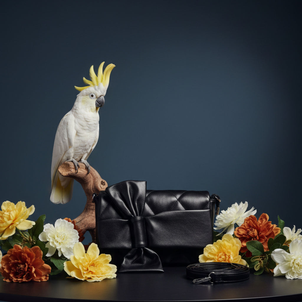 MIDNIGHT BLOOM QUILTED BOW HANDBAG