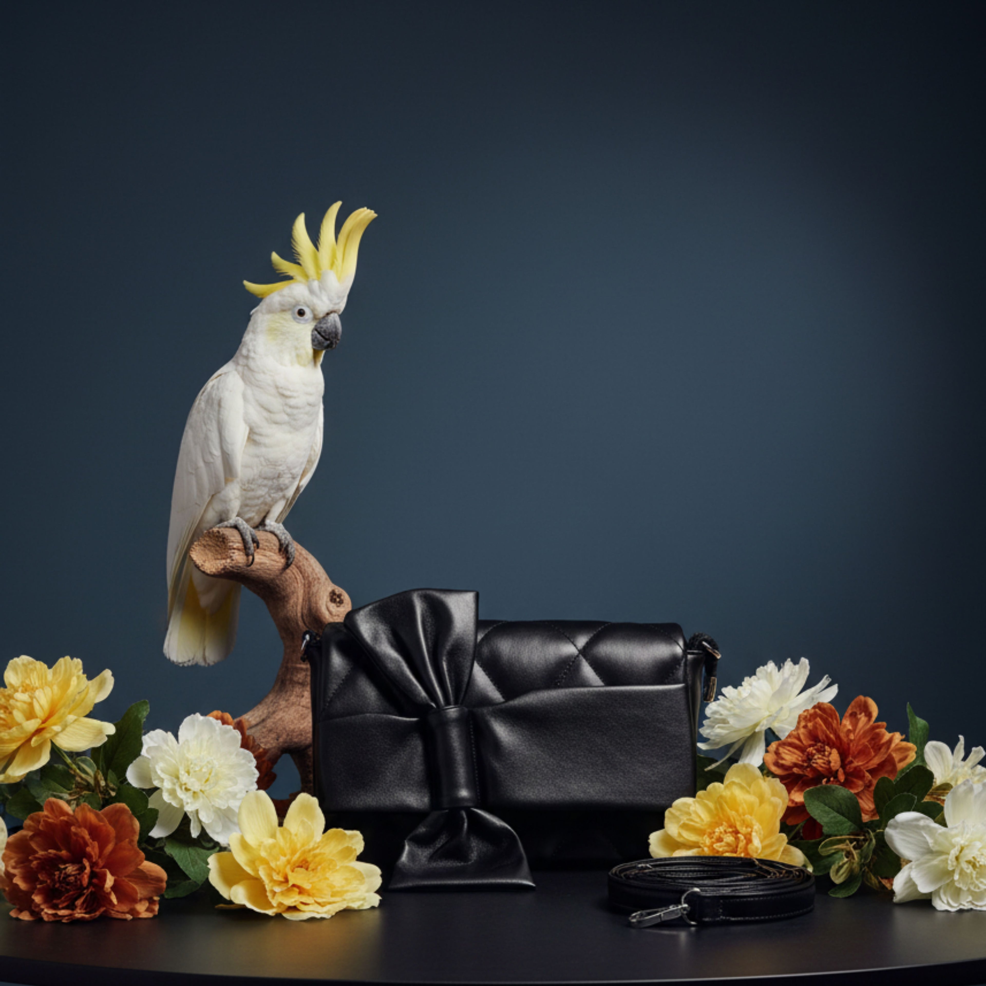 MIDNIGHT BLOOM QUILTED BOW HANDBAG