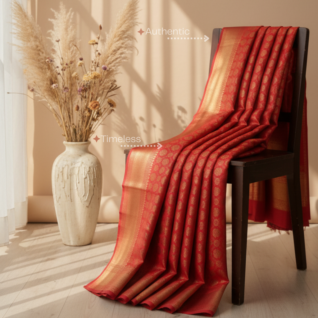 Rust Banarasi silk saree