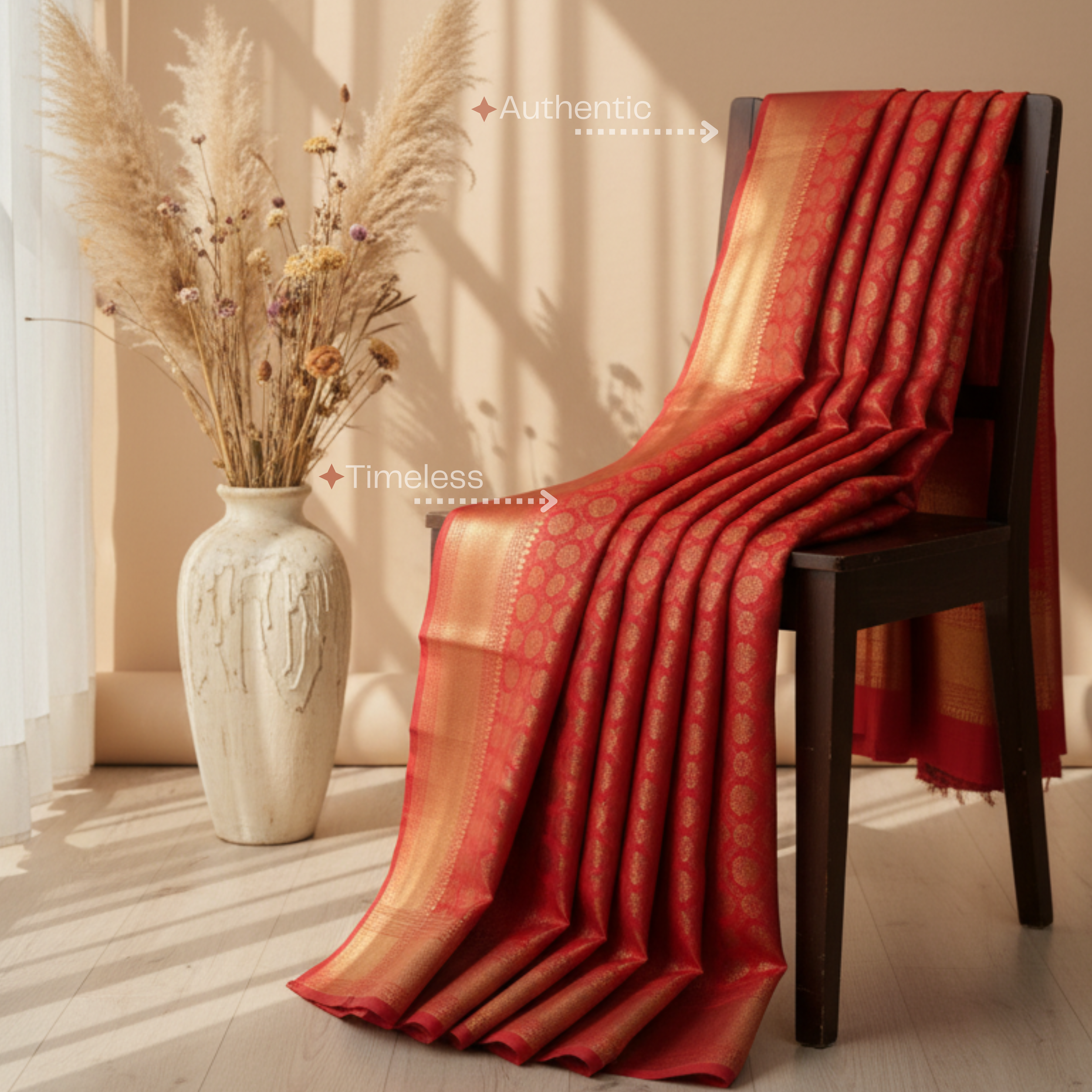 Rust Banarasi silk saree