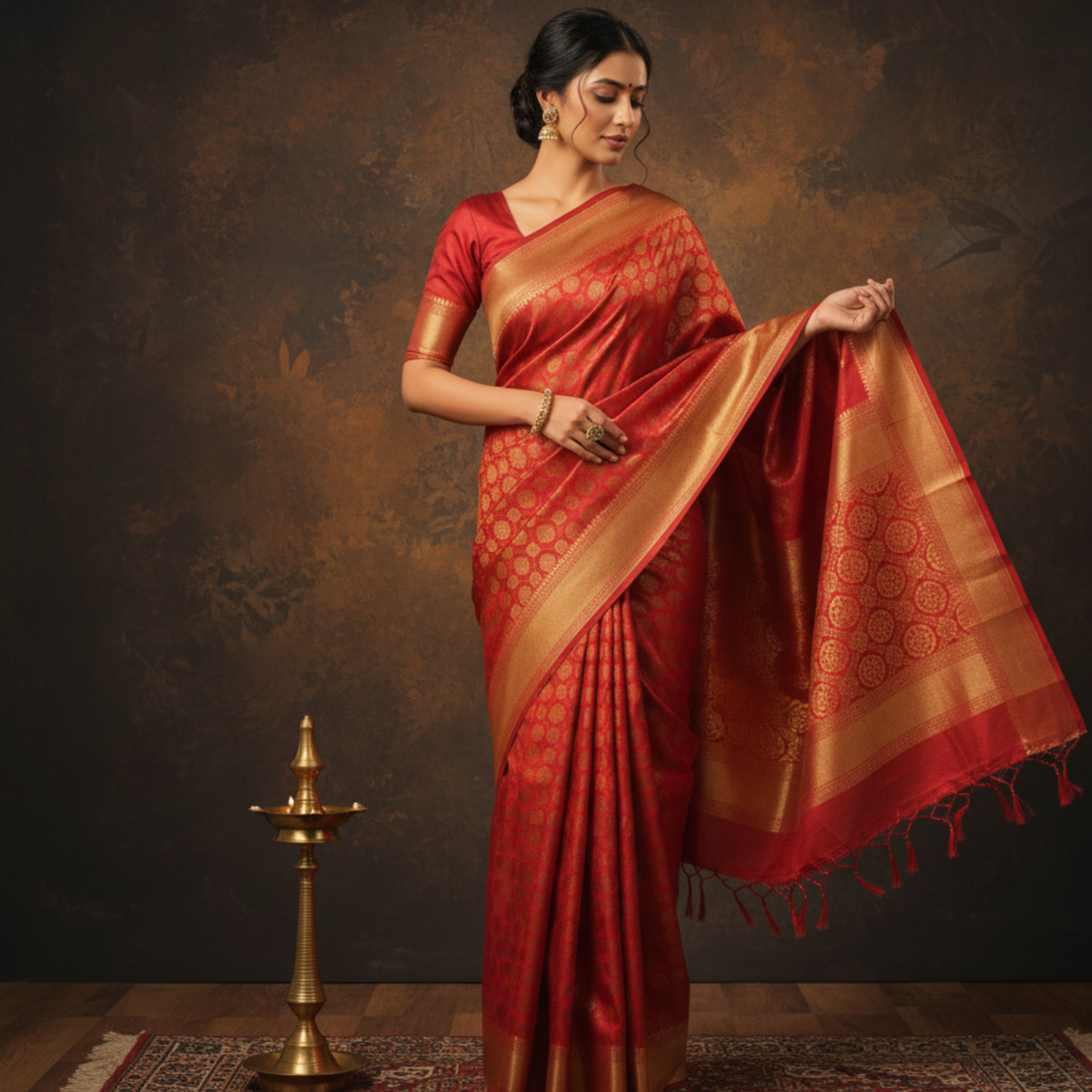 Rust Banarasi silk saree