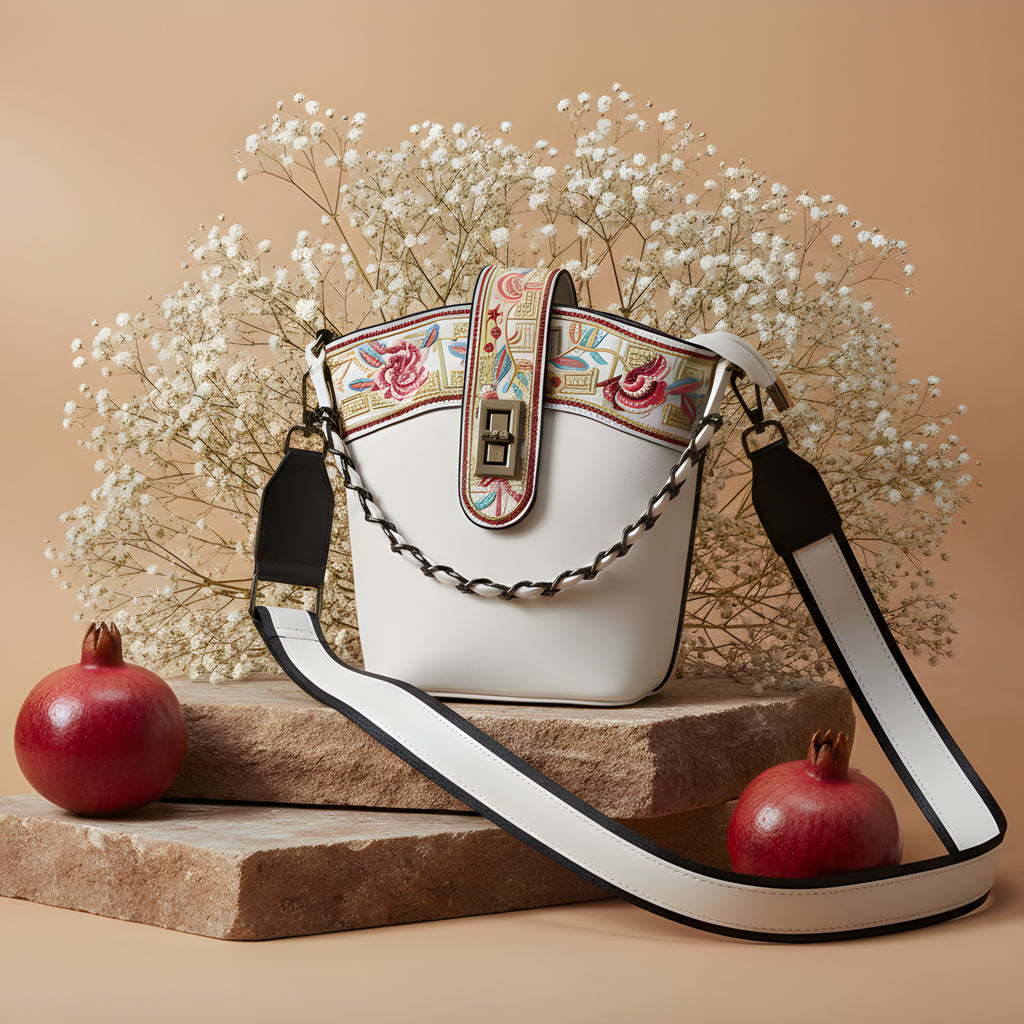 WHITE EMBROIDERED LEATHER CROSSBODY